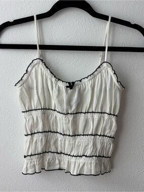 White Fox Ruffle Smocked Cami Top with Black Trim